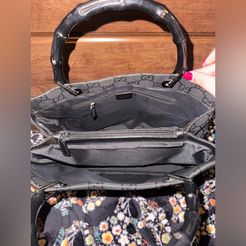 Gucci Black Logo Hand Bag With Bamboo Handles - Picture 7 of 10